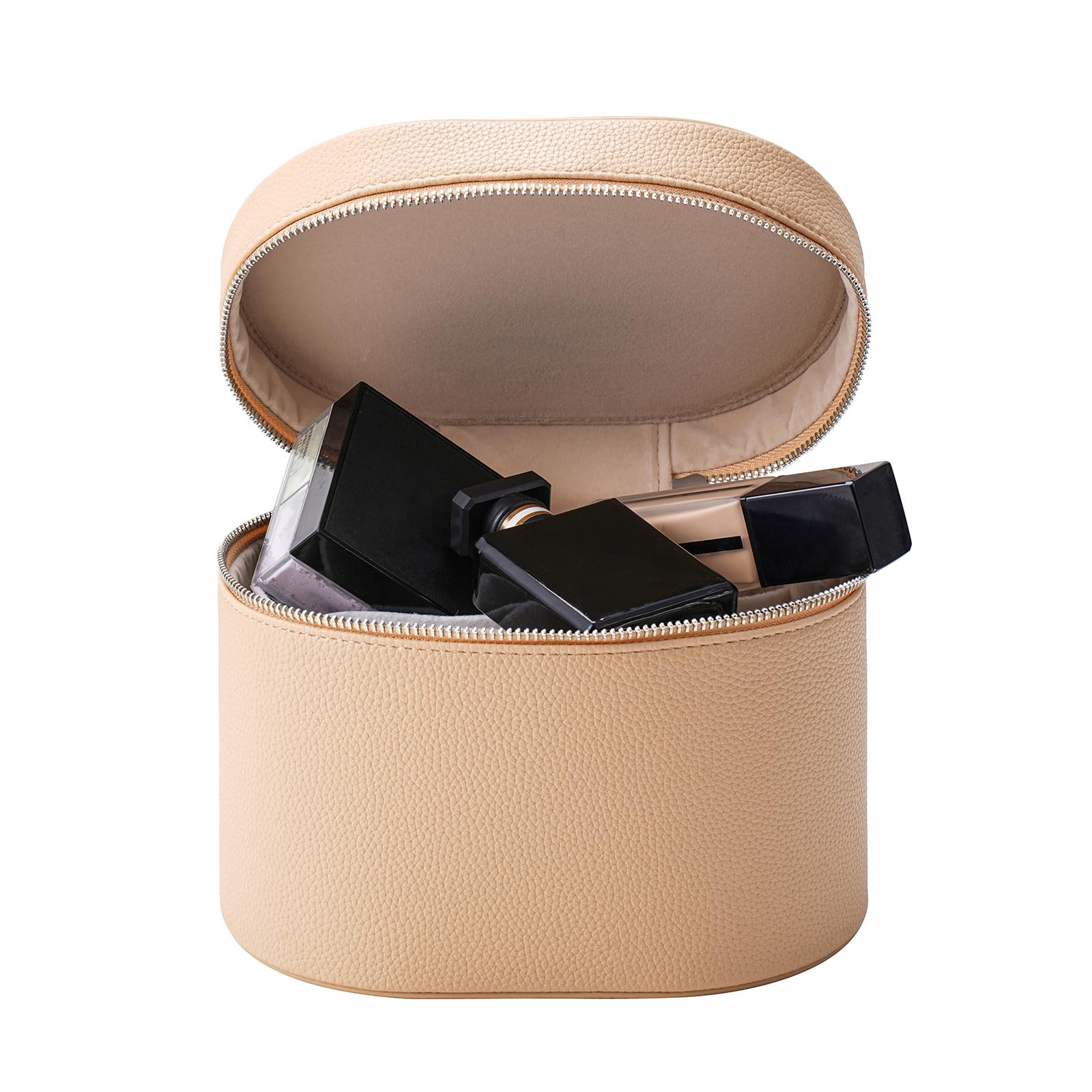 Lestikave Makeup Bag Vanity Case with Divider and Handle, Aesthetic 04Khaki