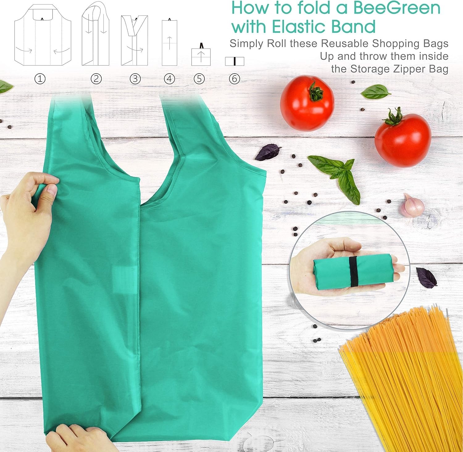 Reusable Grocery Bags Foldable Lightweight Polyester Bulk 10 Pack