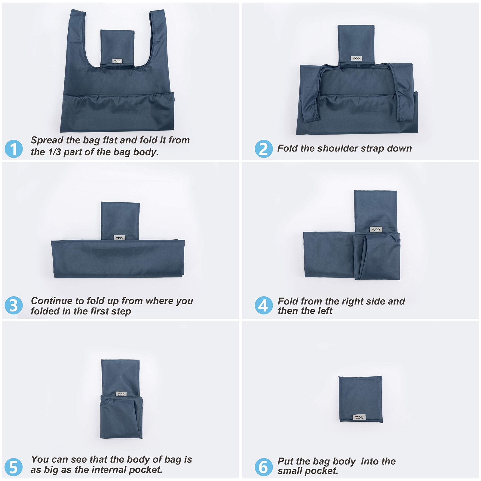 6 Pack Large Black Reusable Shopping Bags Washable Foldable Grocery Tote