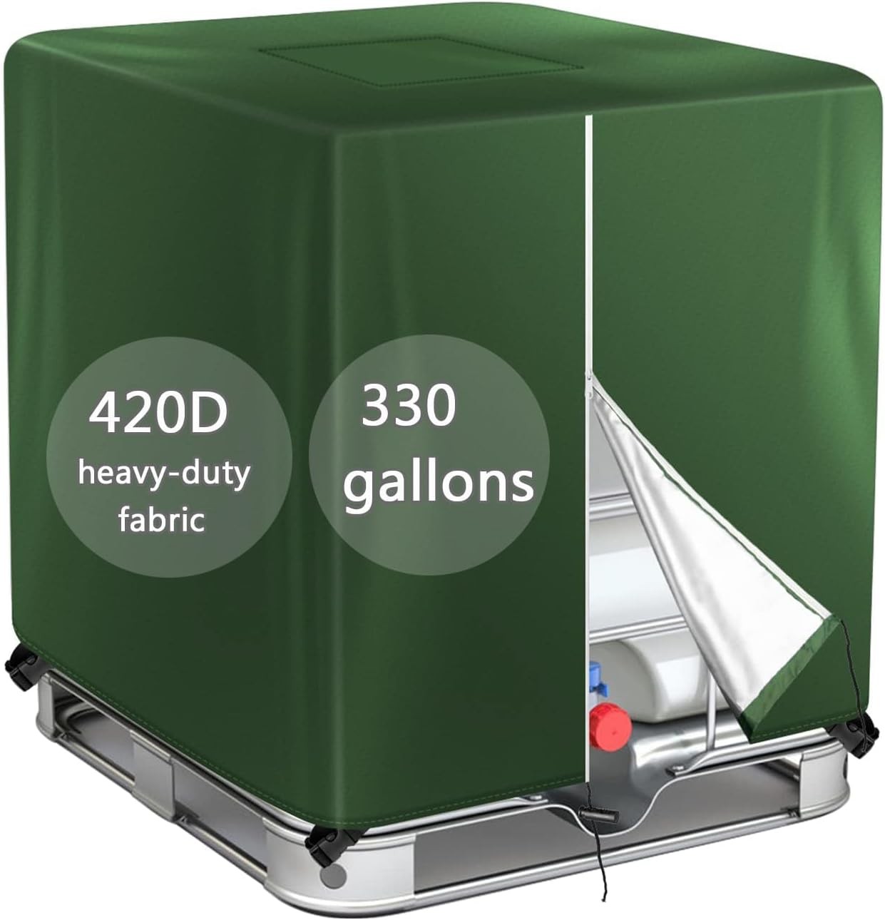 330 Gallon Tote Cover with Zipper for 1000L Outdoor Dustproof Cover Protective