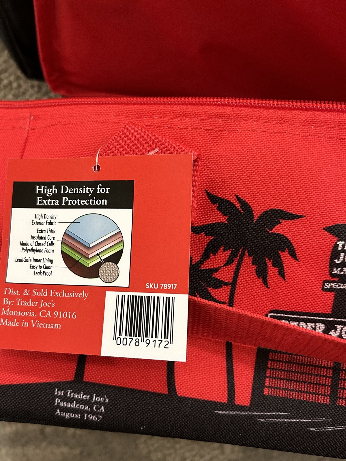 TRADER JOE’S MINI INSULATED TOTE BAG CHRISTMAS RED ❤️ HOLIDAY NEW 1.5 Gal