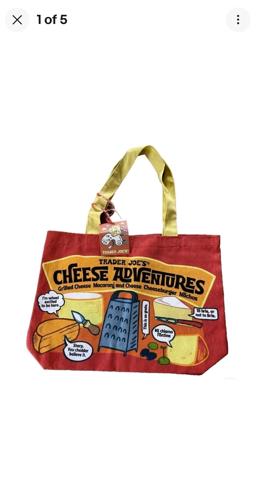 Limited EDITION, Trader Joe’s Cheese Adventure Tote Bag