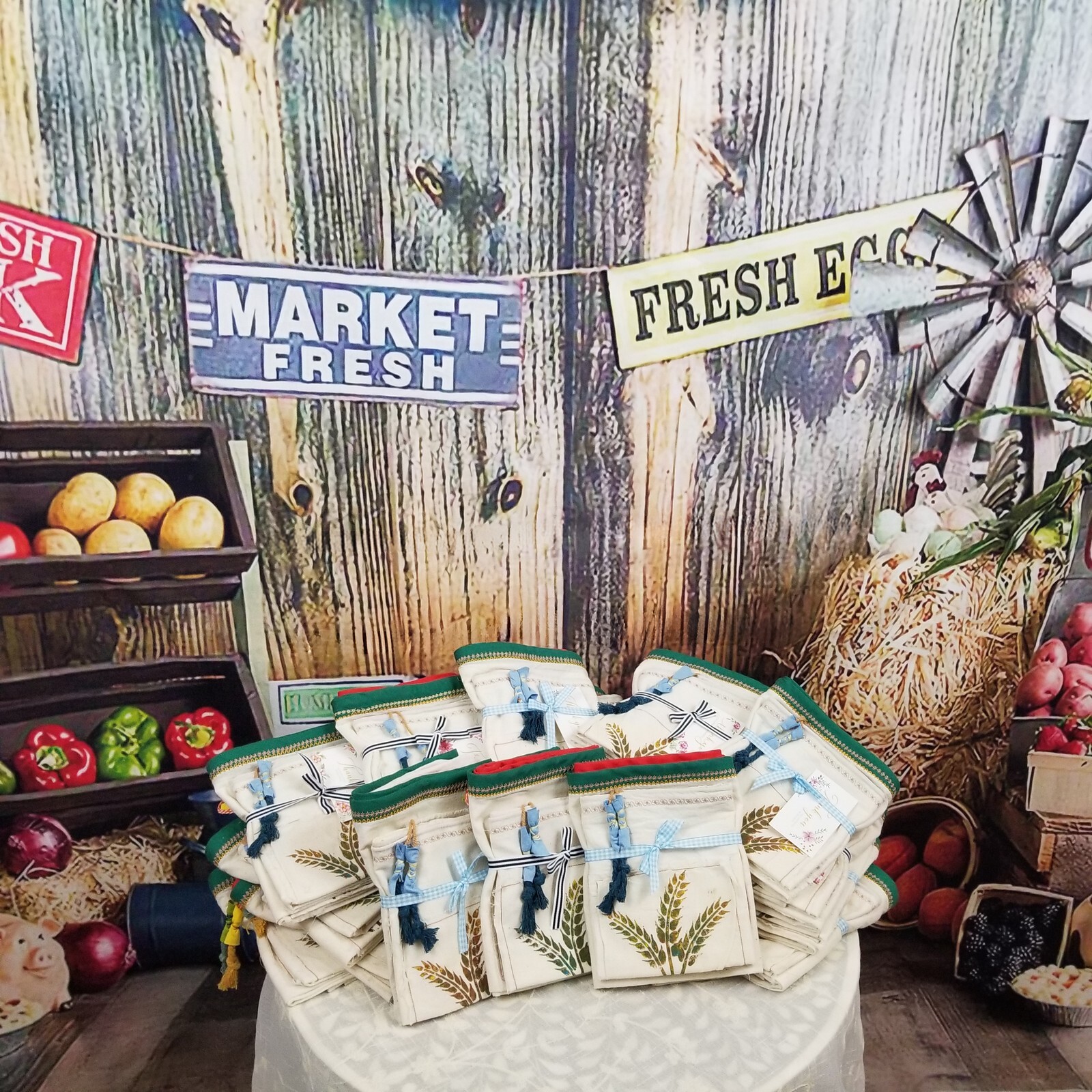 Reusable Vintage designed Rustic Farmhouse Produce/ Bread Bag Bundle 