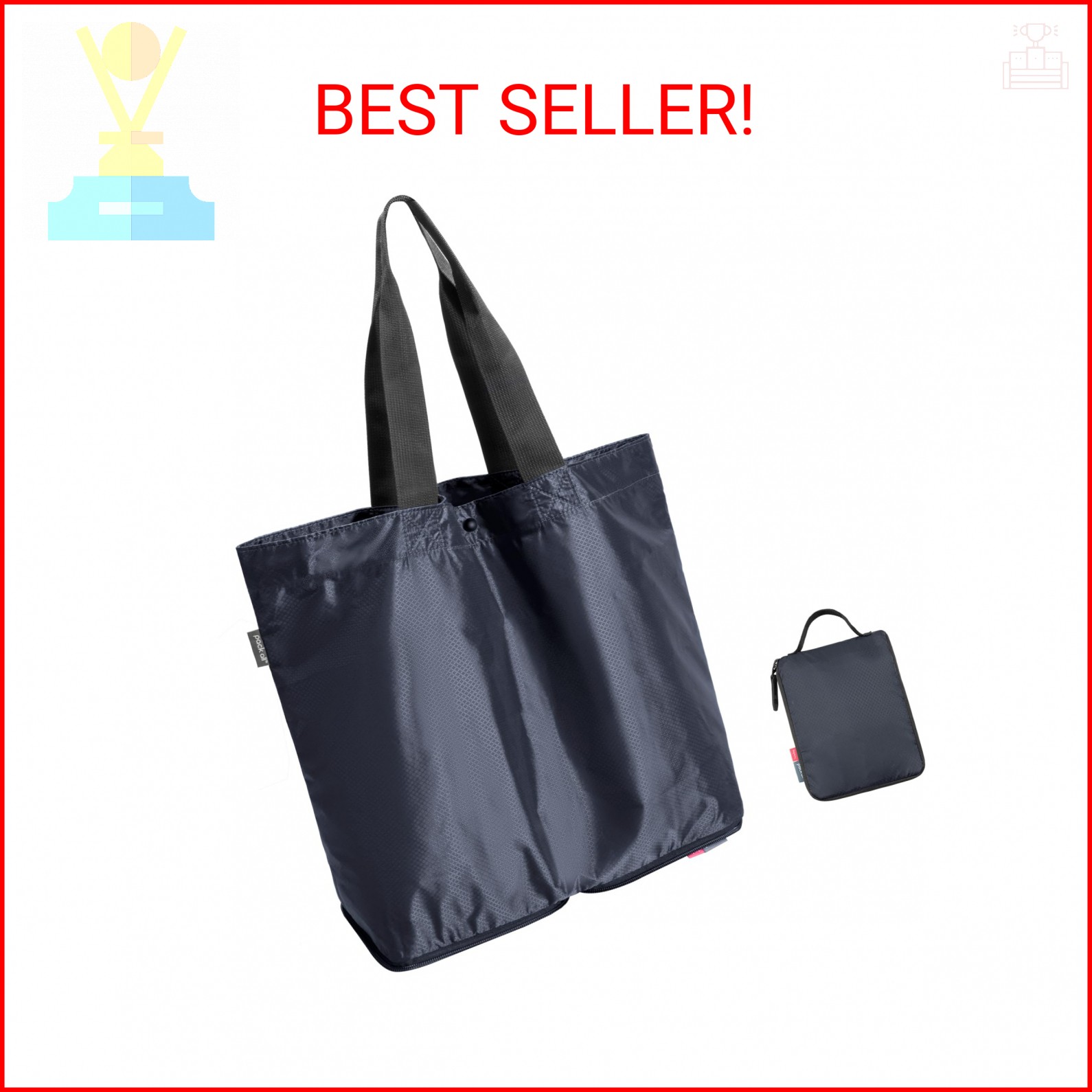 pack all 16L Lightweight Packable Tote Bag, Water Resistant Foldable Grocery Bag
