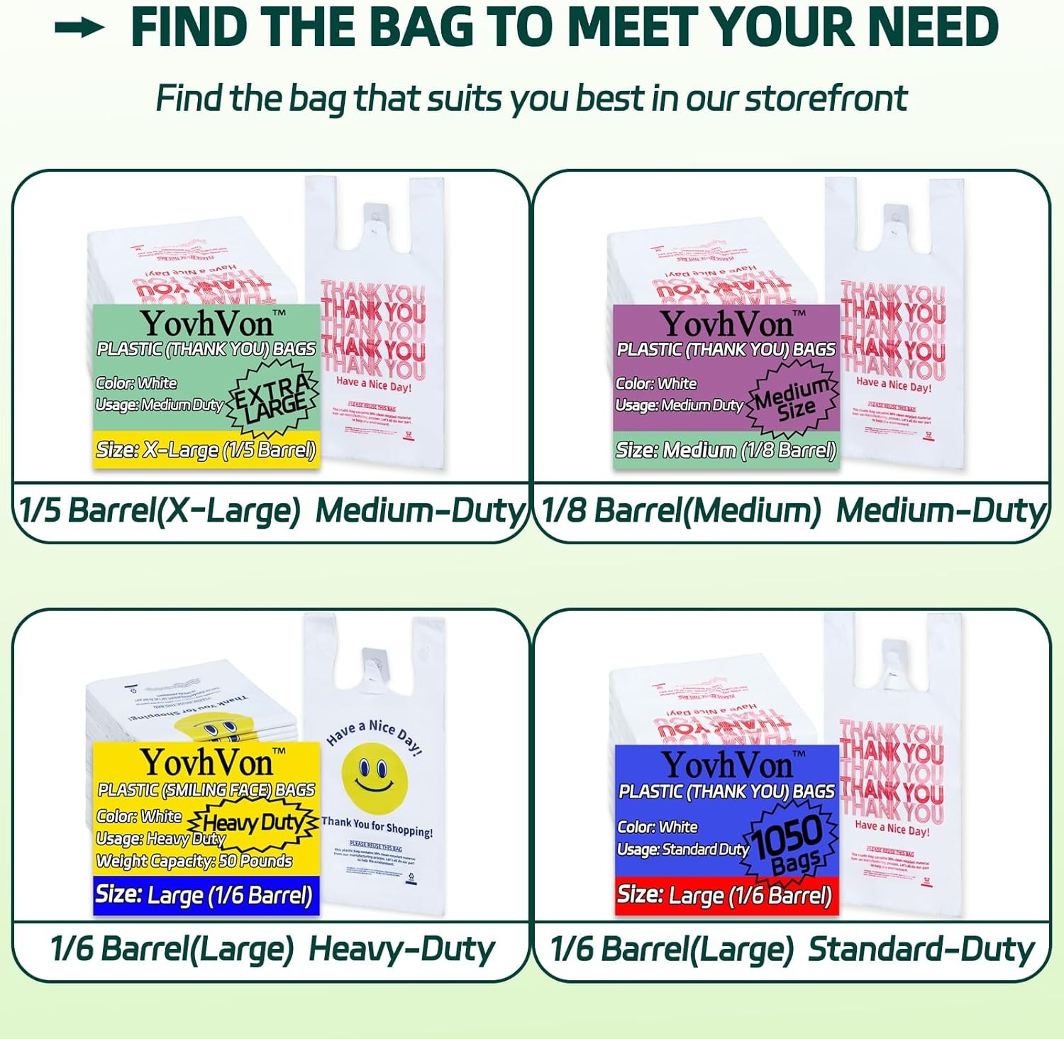 Medium Size 100 Count Plastic Bags with Handles, T-Shirt Bags, Thank You bags,