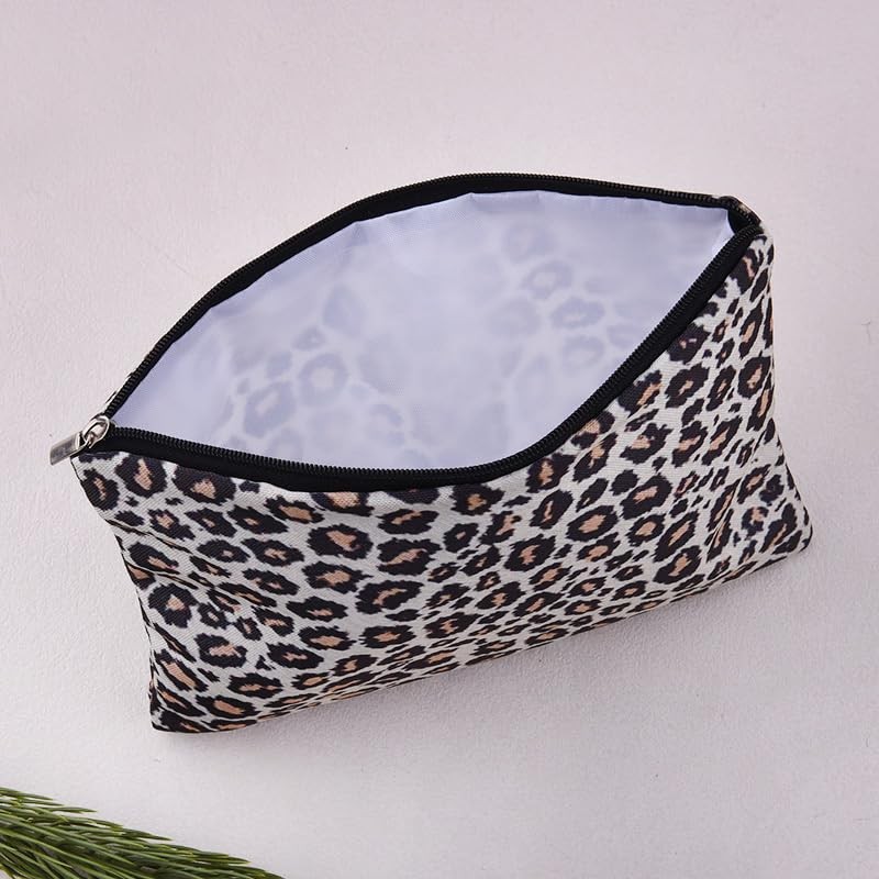 Vintage Leopard Print Cosmetic Bag for Purse Makeup Bags Fuzzy multicolor