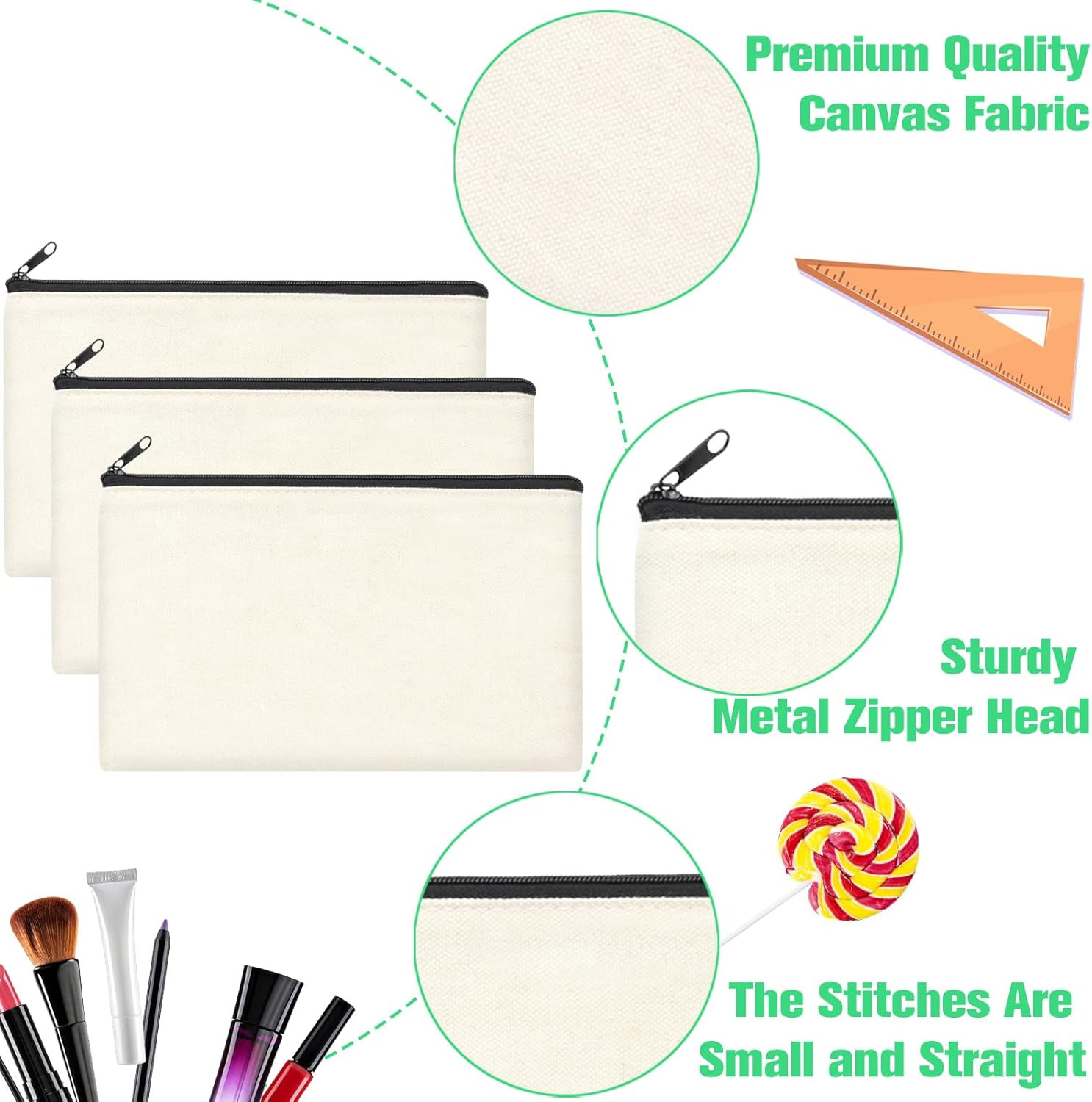 Canvas Zipper Pouch Bulk – 8.3 X 5 Inches Cotton Canvas Pouches with Zipper, Can