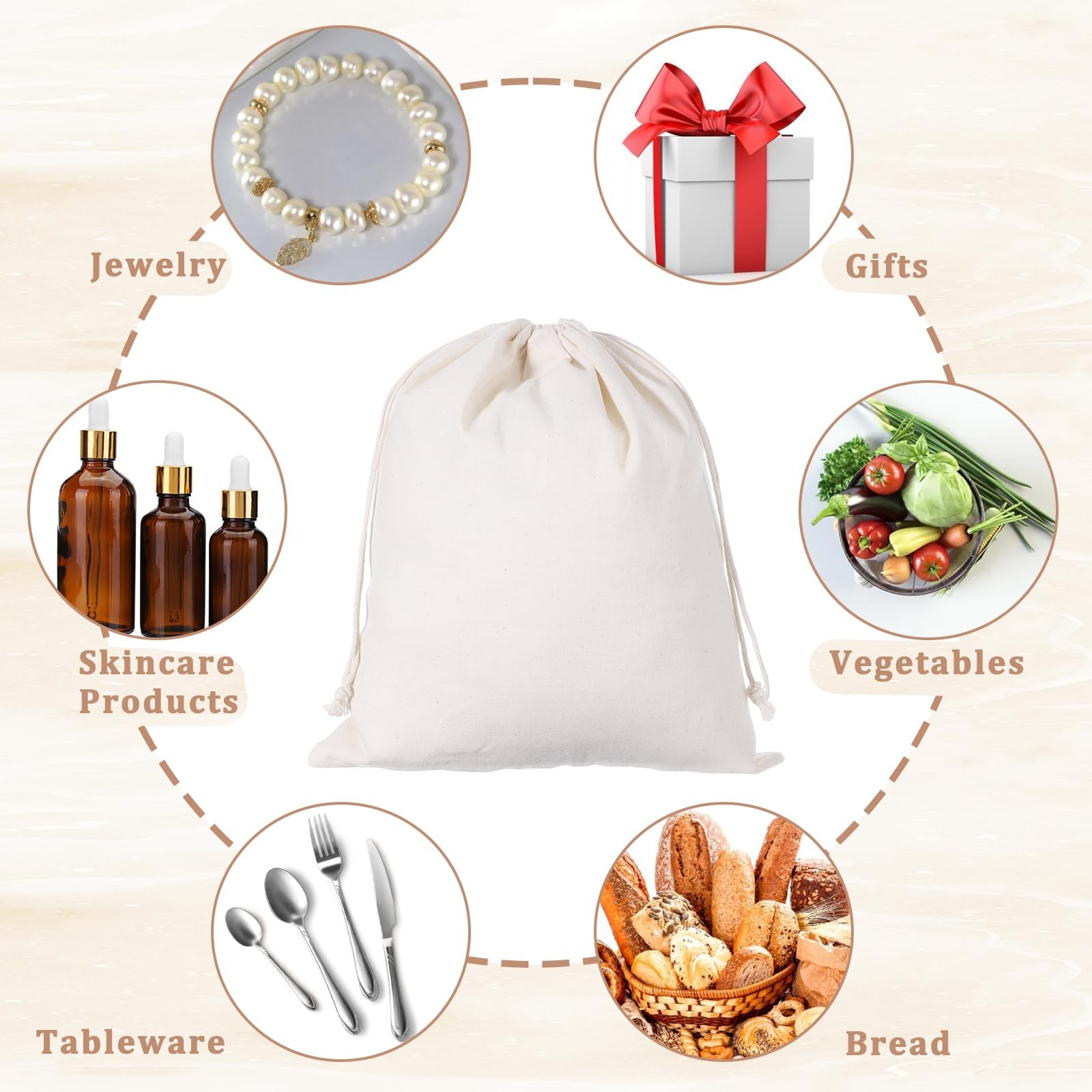 10 Pcs Reusable Produce Bags, 12″x10″ Natural Linen Bread Bag Muslin Bags wit…