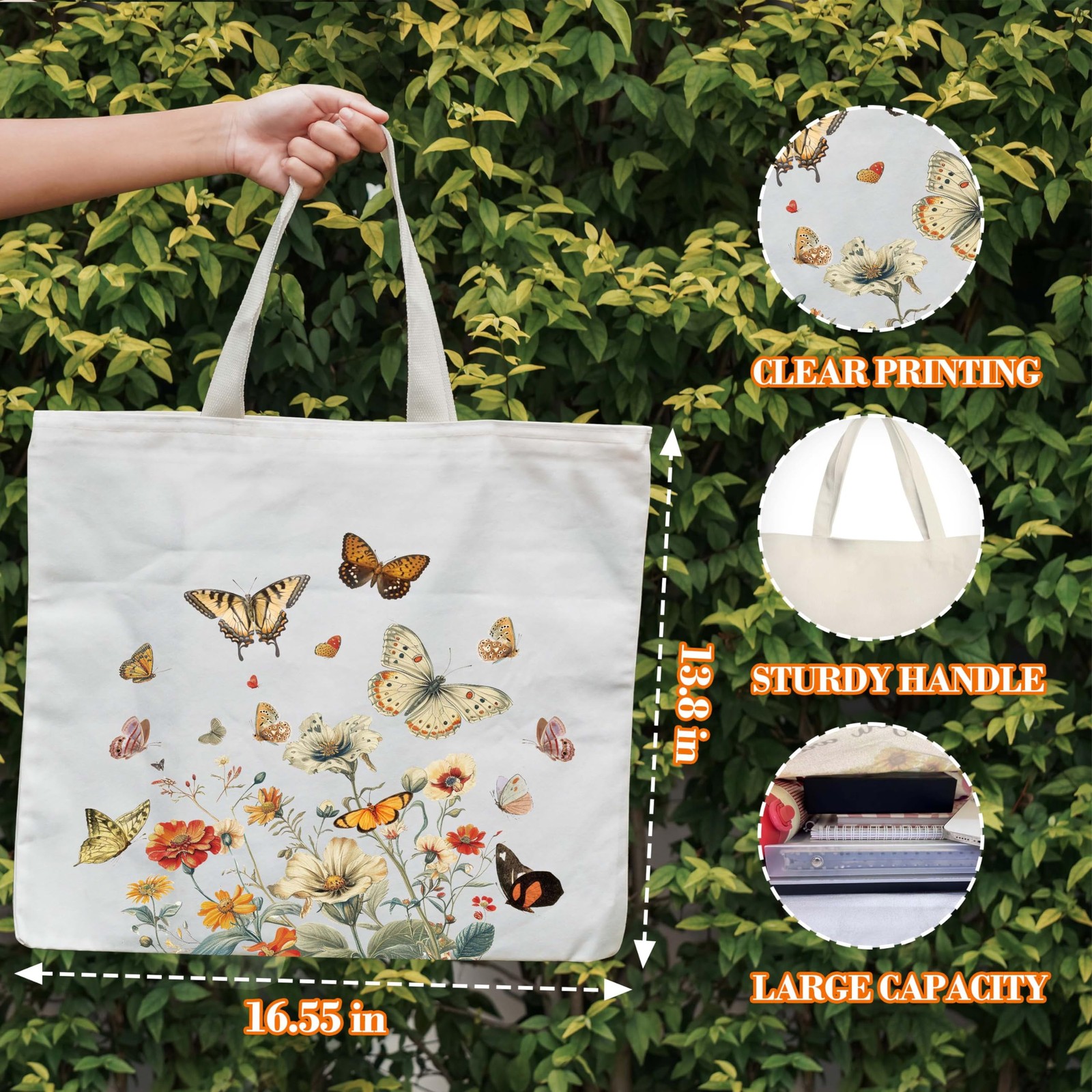 Butterfly Floral Tote Bag for , Wild Flowers Canvas Tote, Inspirational Gift …
