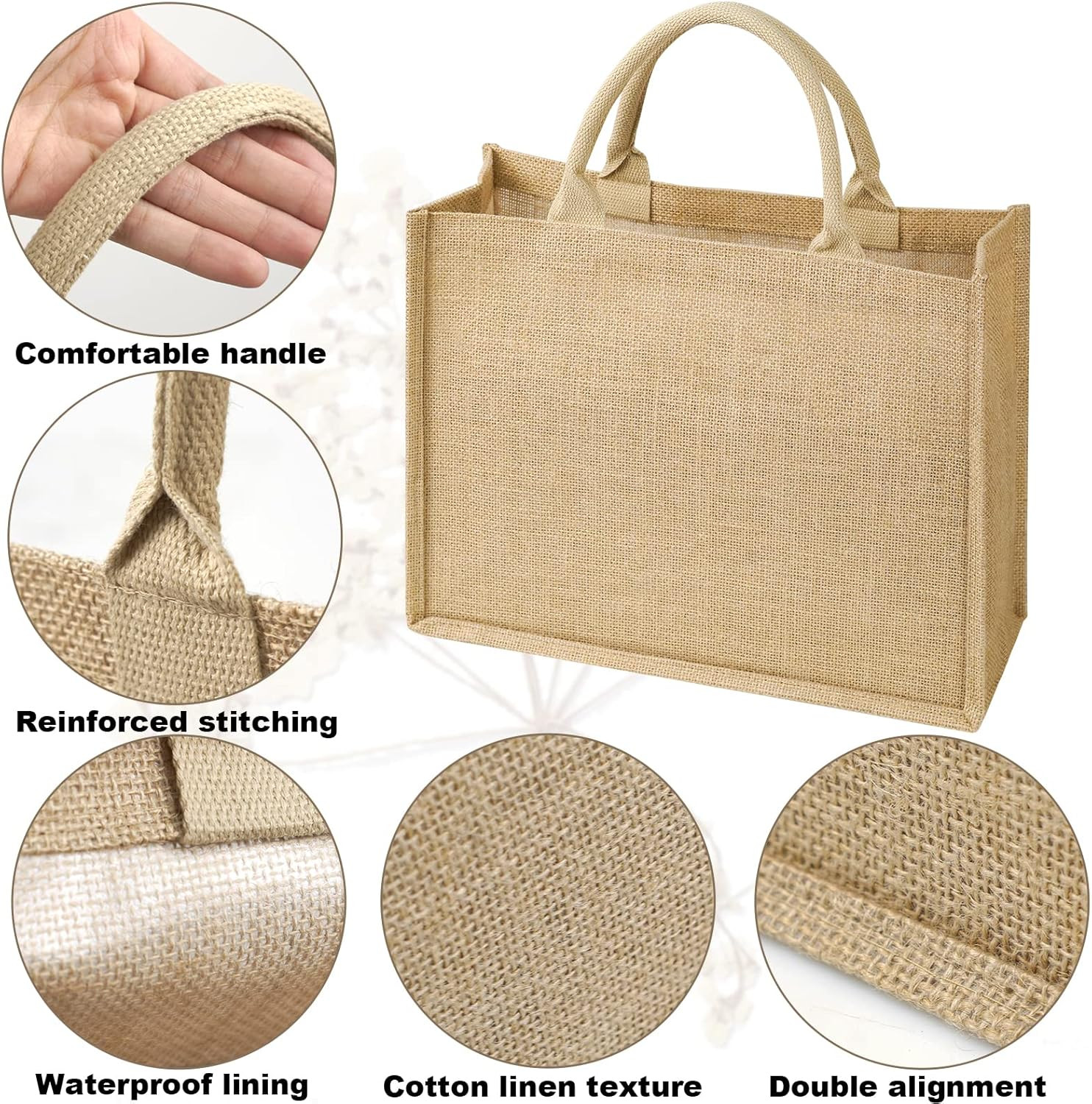 12 Pack Burlap Tote Bags with Handles & 26 Iron-On Letters for DIY Crafts