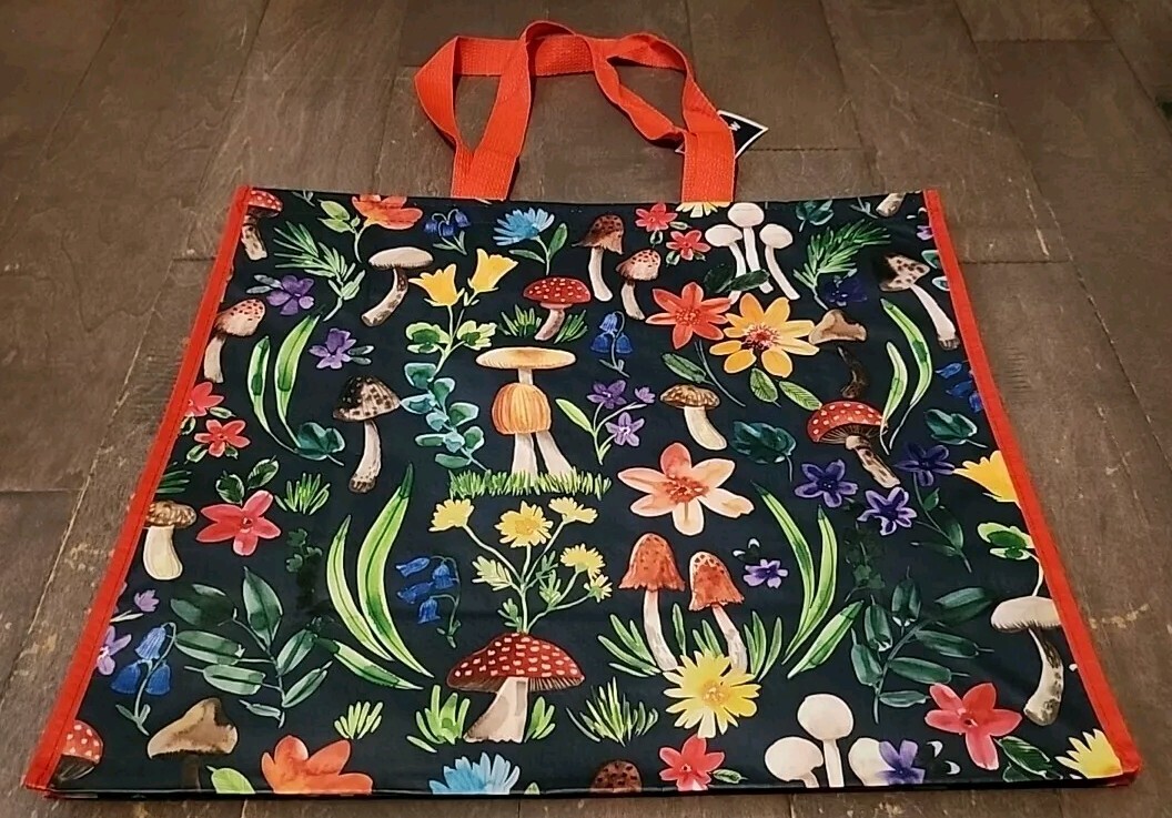 Marshalls – Mushrooms & Flowers – Large Reusable Shopping Tote Bag -Eco Friendly