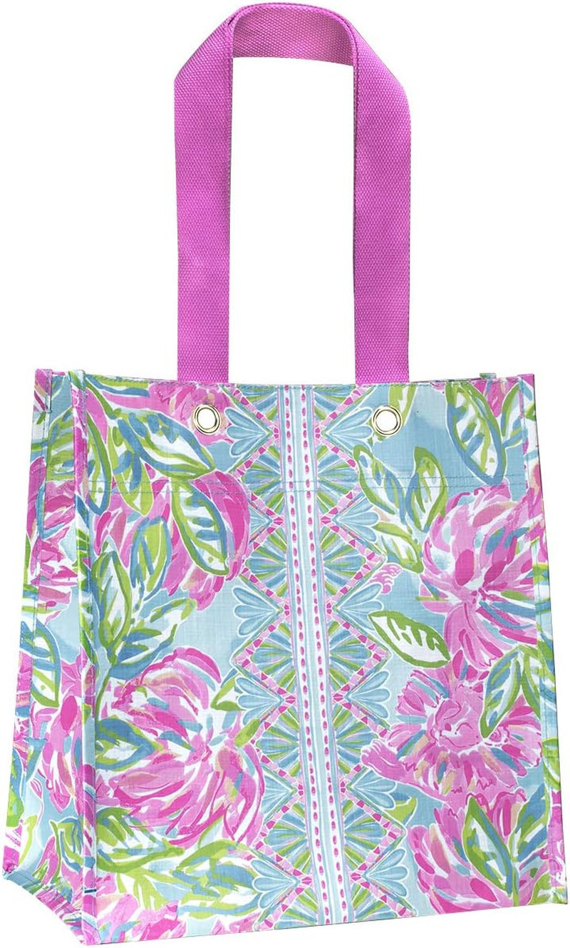 Lilly Pulitzer Pink/Green Market Shopper Bag, Reusable Grocery Tote with Comfort