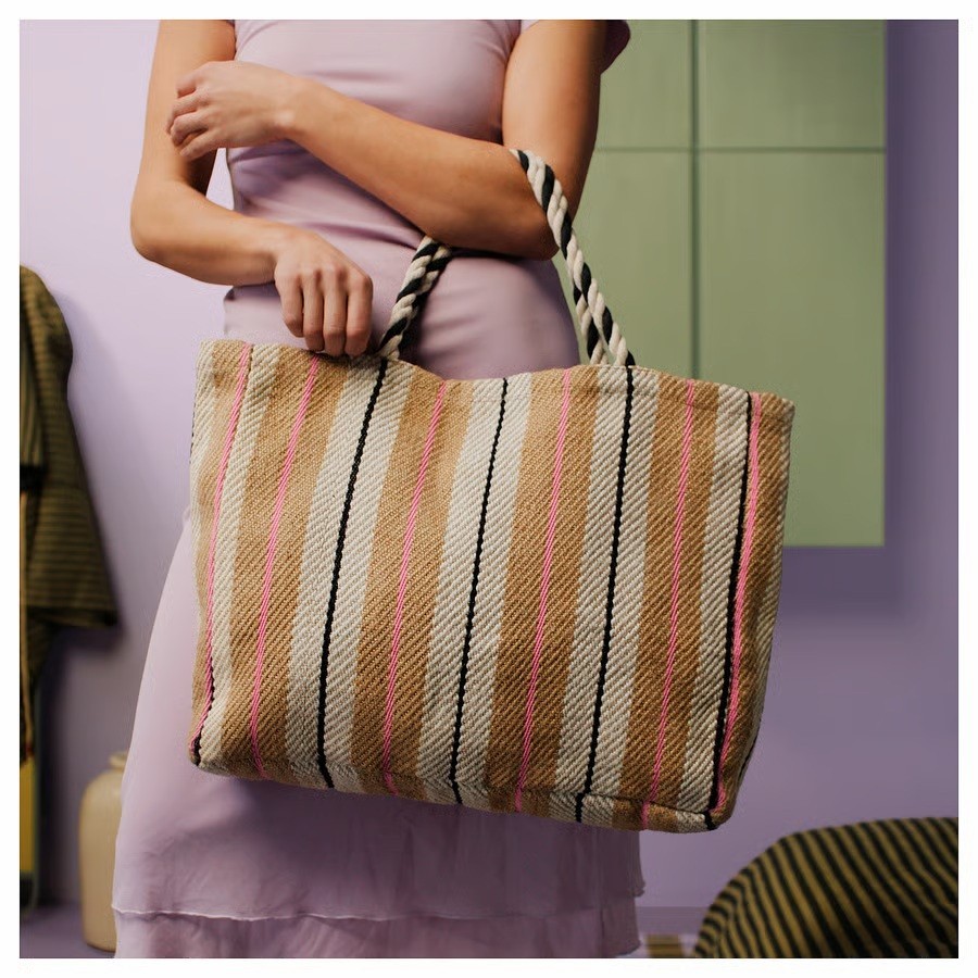 IKEA MÄVINN HANDWOVEN NATURAL STRIPED HANDMADE BAG [NEW]