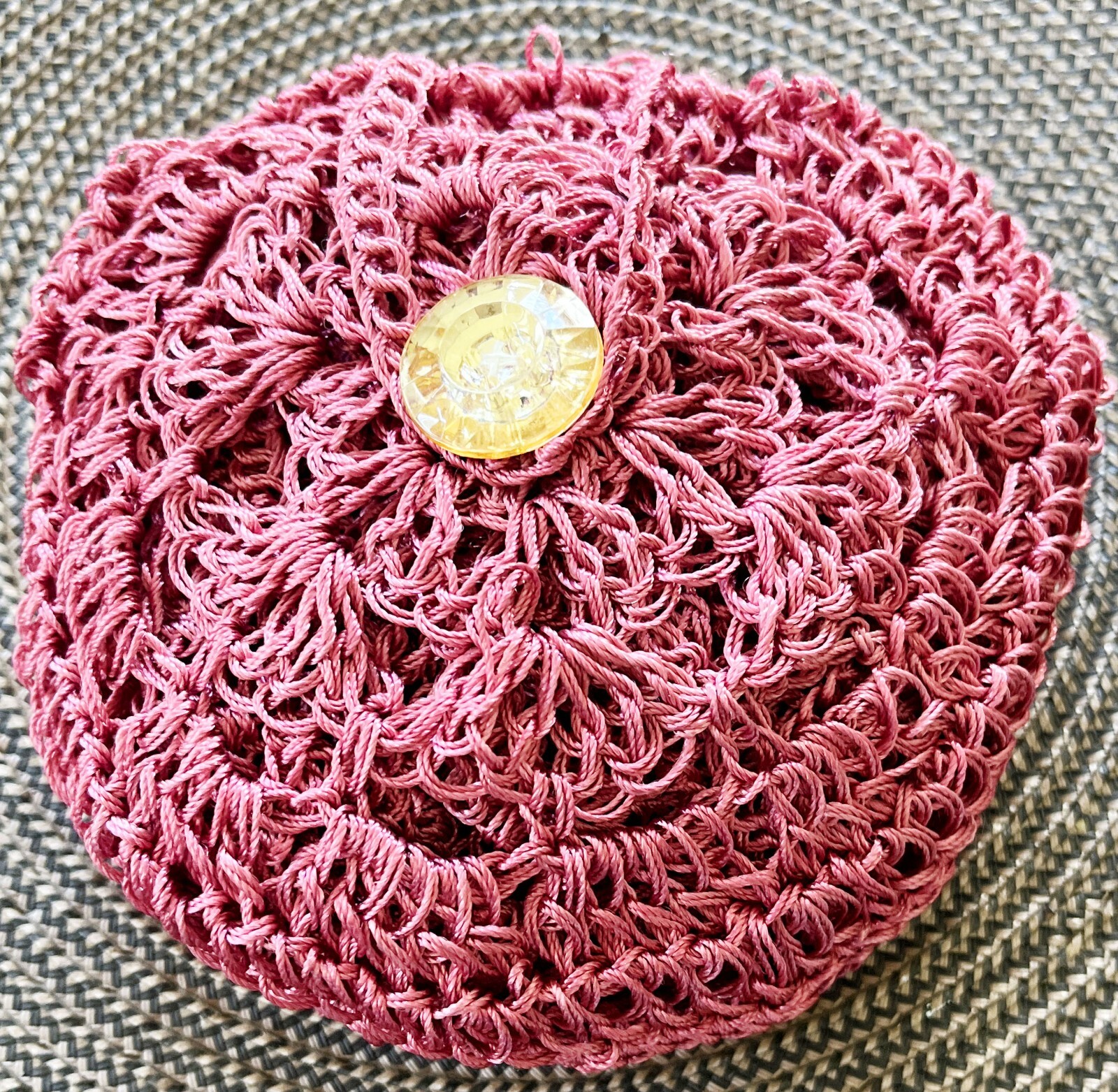 Crochet Folding Grocery Pink Reusable Shopping Farmer’s Market Tote Bag D-5″