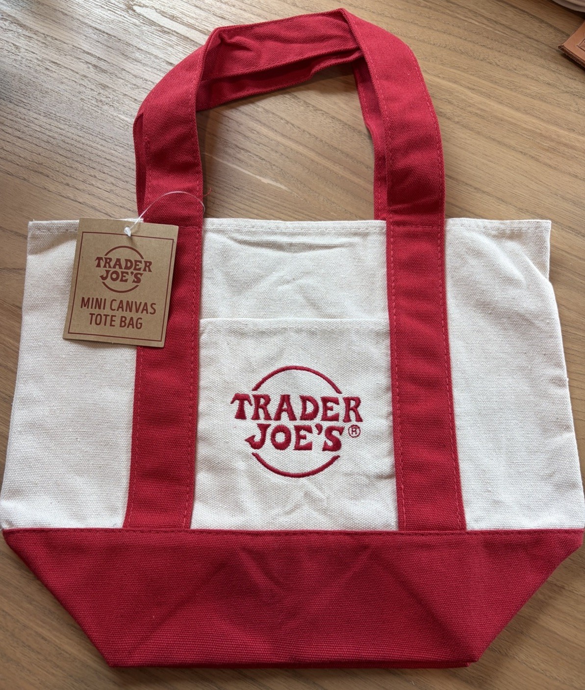 Exclusive Trader Joe’s Mini Canvas Tote Bag, Red 13x10x5. NWT