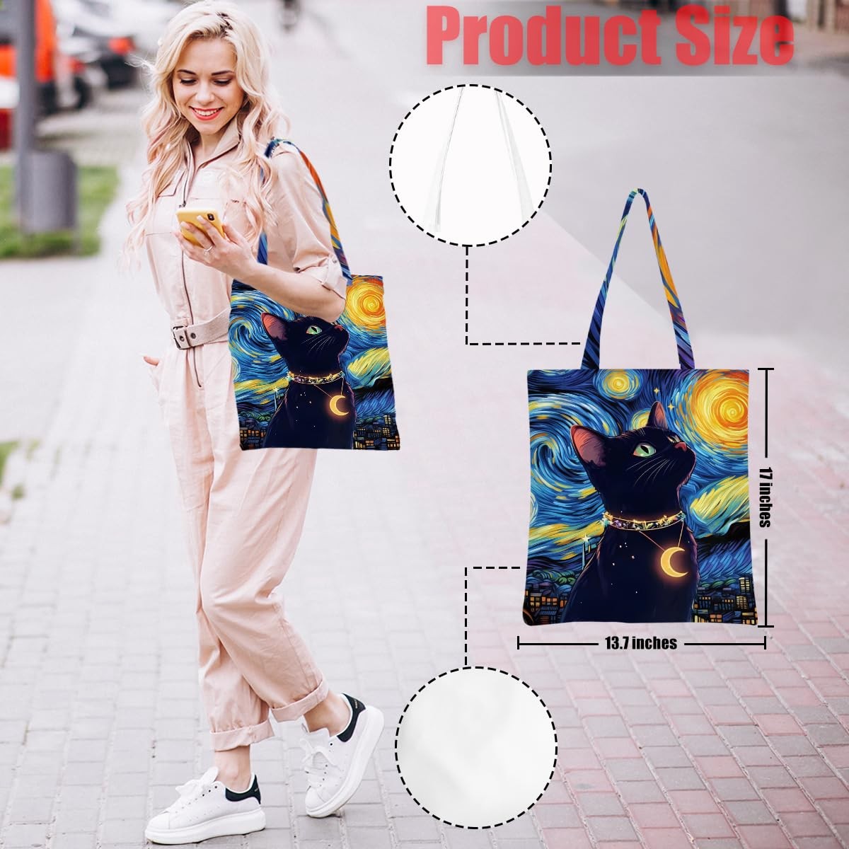 Cute Cat Mom Gifts Tote Bag with Zipper Pockets, Cute Cats Tote Bag Aesthetic…