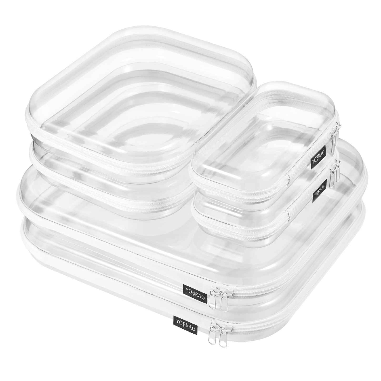 YQBRAO 6 Pack Clear Hard Shell Zipper Case, 1.2mm 6 (2L+2M+2S), White