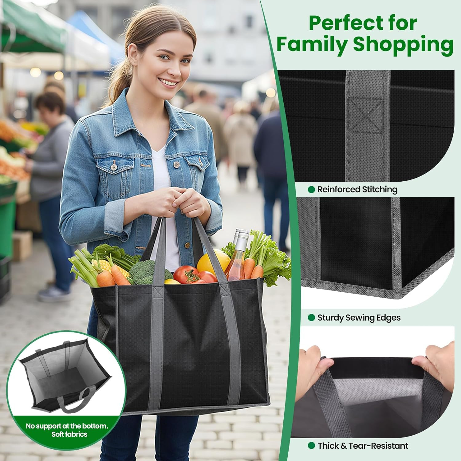 Reusable Grocery Bags with Long Handles [6 Pack] – Multipurpose Large Shoppin…