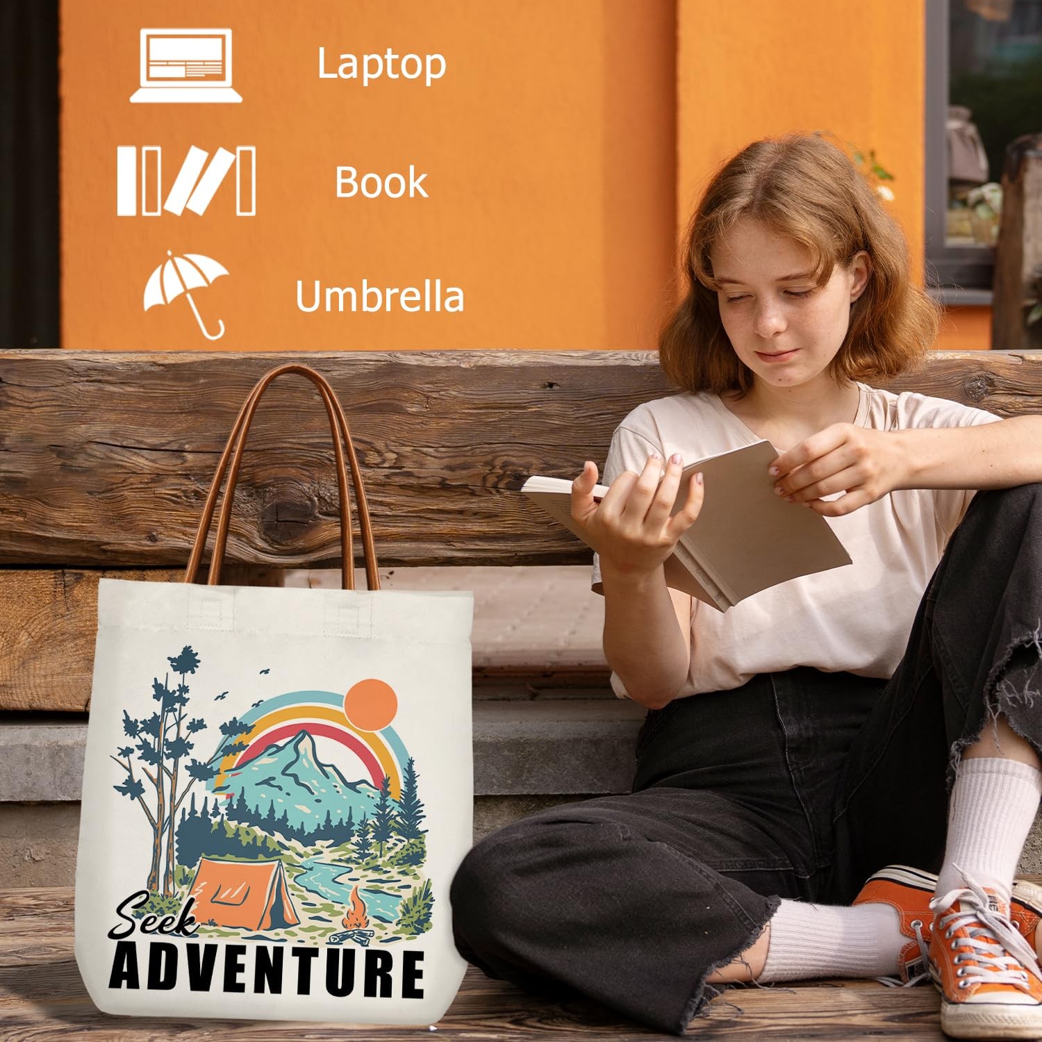Seek Adventure Tote Bag, Camping Scenery Canvas Tote Bags Reusable Shoulder B…