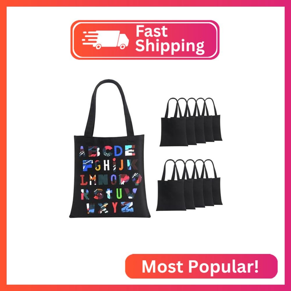 OKBA 10 Pcs Canvas Tote Bags,Reusable Grocery Shopping Blank Tote Bag with Handl