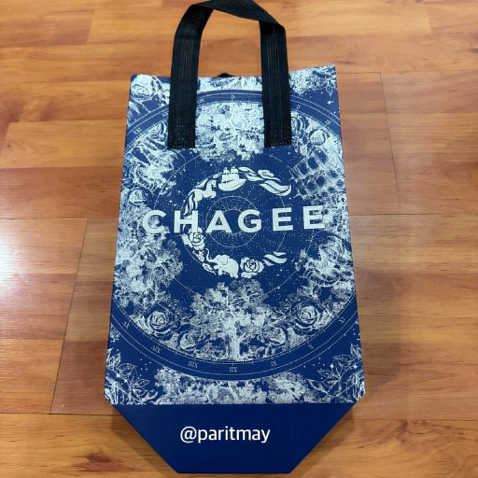 CHAGEE Reusable Insulated Cooler Tote Bag Blue Floral Shopping Bag 12.5″H (NEW)