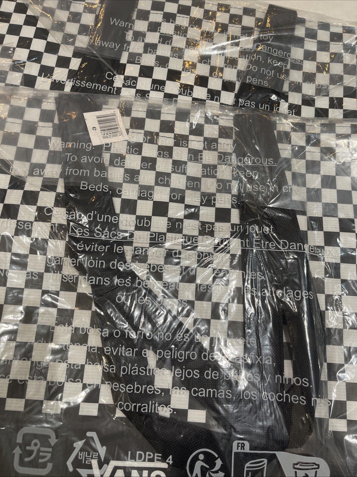 Qty 2 Vans Off The Wall Reusable Large Black/White Checkered Shopping Tote Bag