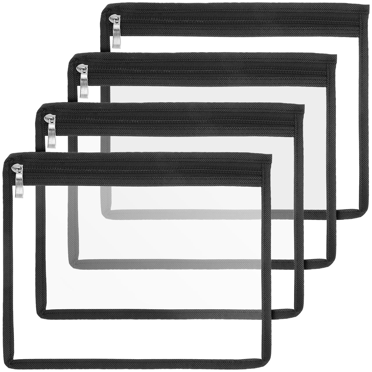 IWOWHERO 4Pcs Clear Makeup Bags Toiletry Bag PVC 27.00X22.00X0.20CM, Black