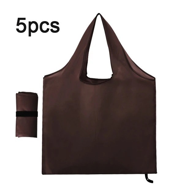 5PCS Reusable Shopping Bags Foldable Grocery Travel Shoulder Polyester Handbag