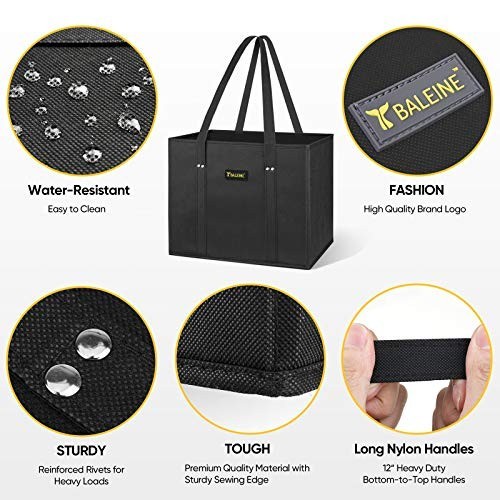 BALEINE 3Pk Reusable Grocery Bags, Foldable Shopping Bags for Groceries with
