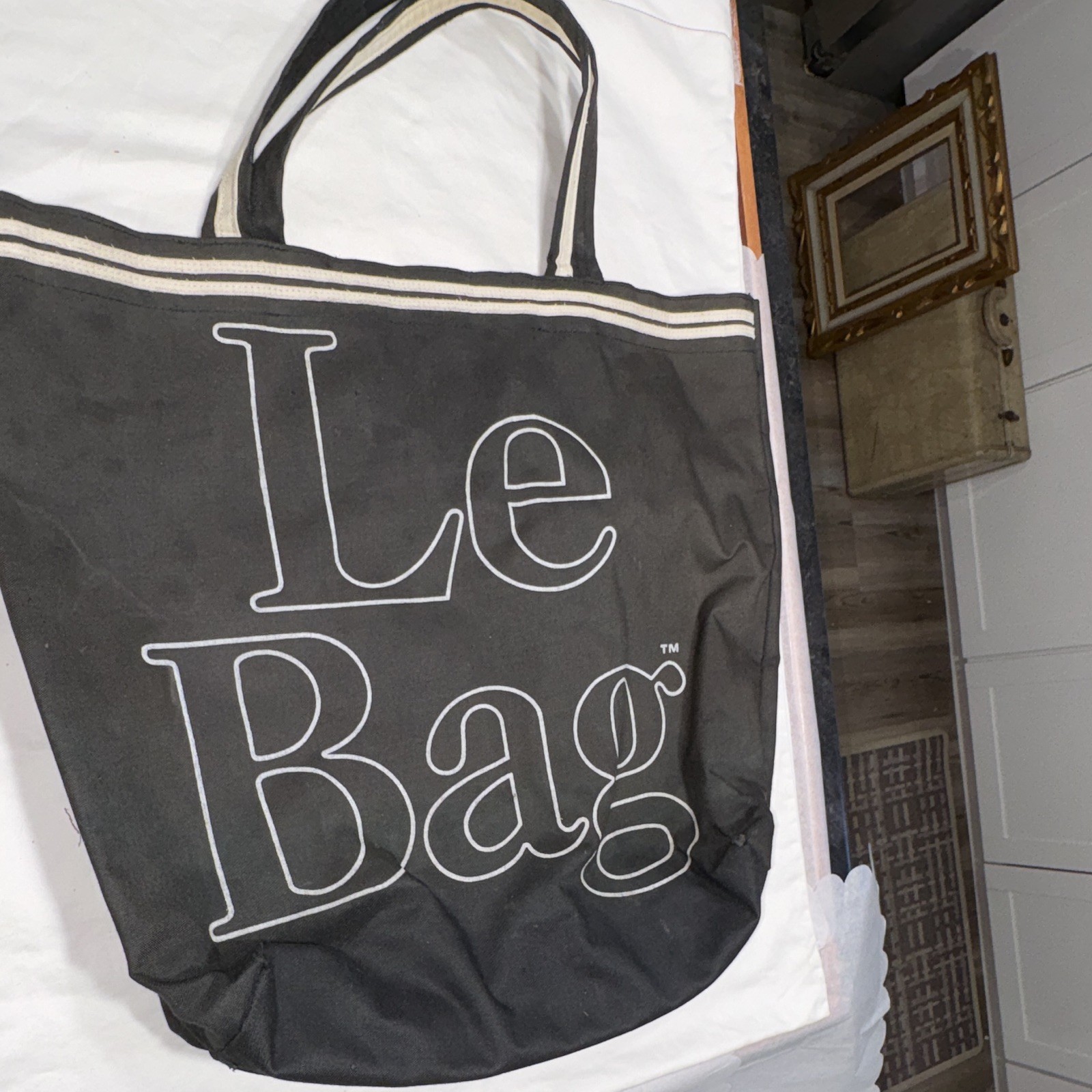 Le Bag retroGray Reusable Tote Bag Double Handles Graphic Print 19x8x12 in
