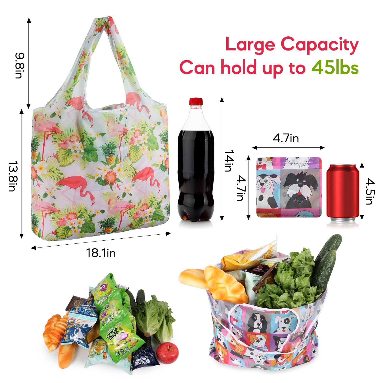 Reusable Grocery Shopping Bags 6 Pack, Foldable Tote Bags with Attached Pouch…