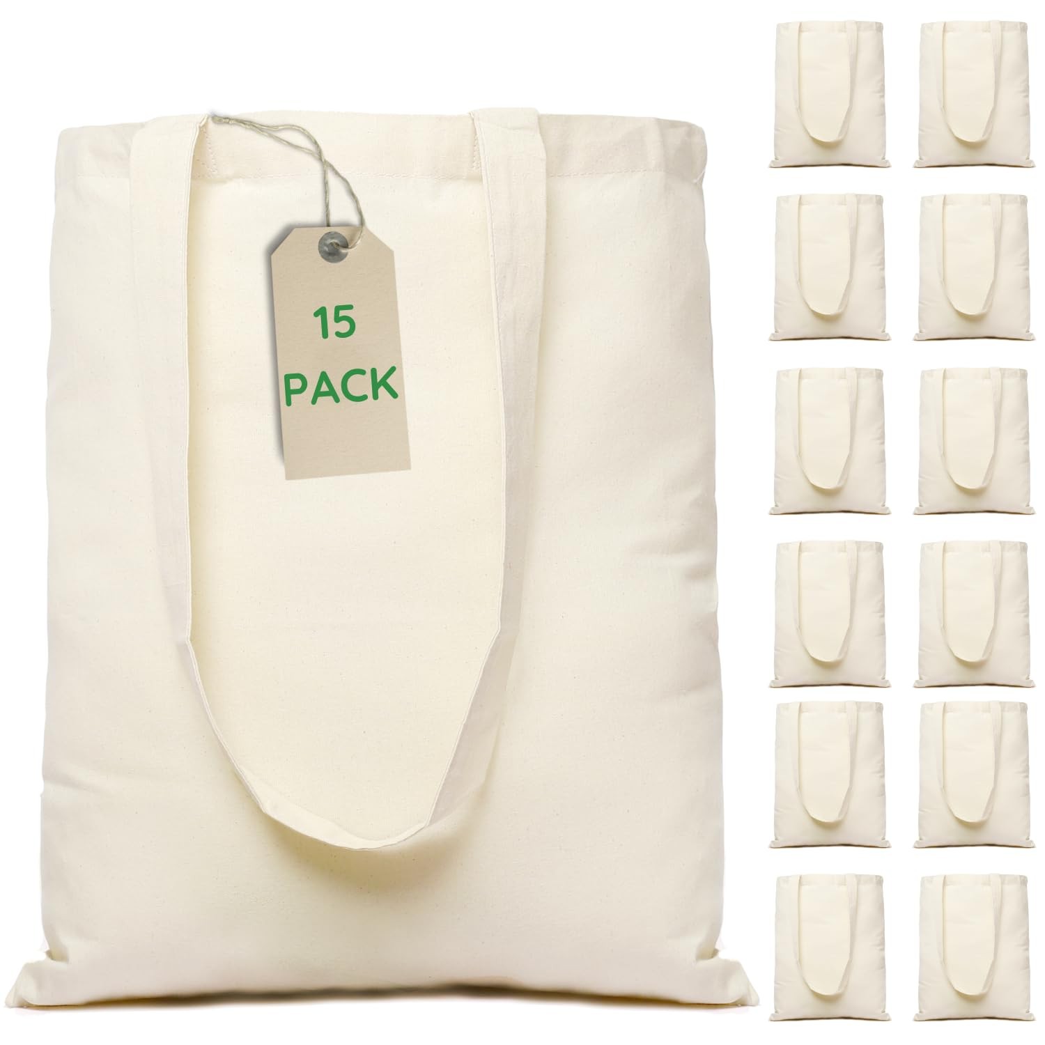 Canvas Tote Bags Bulk 15 Pack – 15×16.5 Inch – 6 oz – Large Plain Tote Bags P…