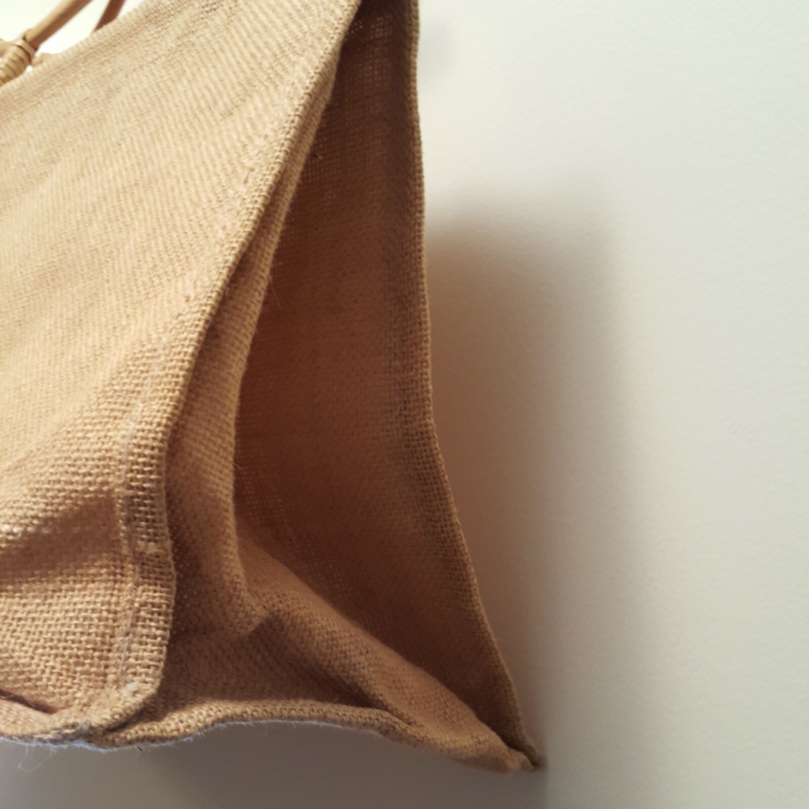 VTG Burlap Jute Satchel-Bag-Tote with Bamboo Handles