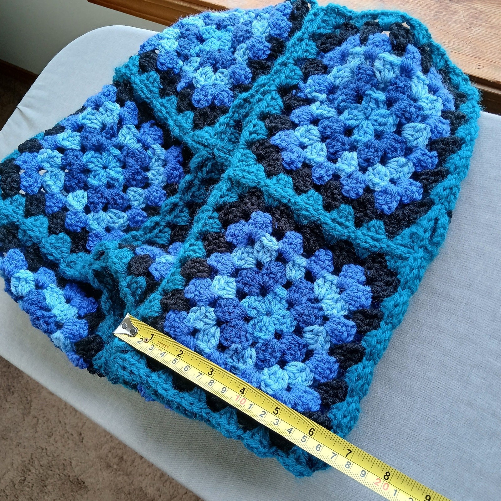 Granny Square Tote Bag Beach Bag reusable grocery sack blue teal black handmade