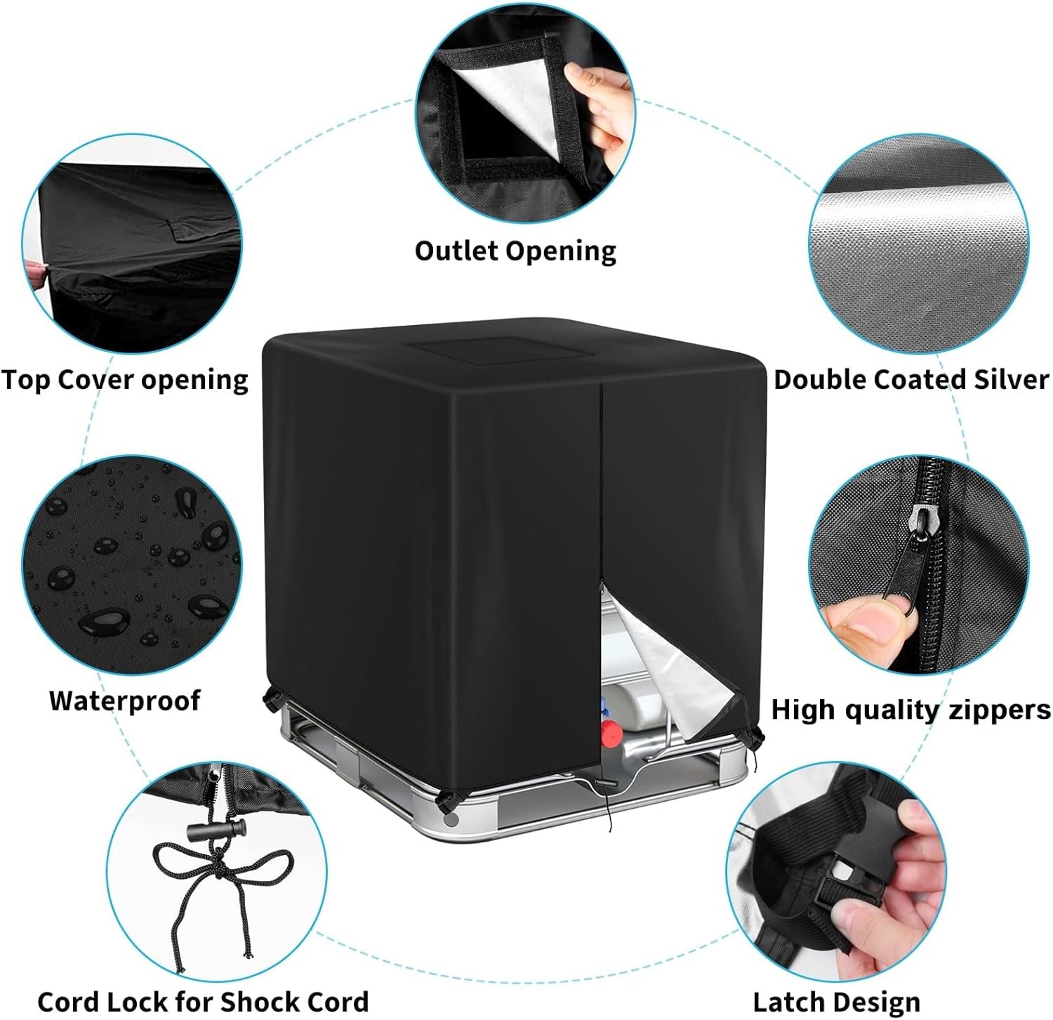 330 Gallon Tote Cover with Zipper for 1000L Outdoor Dustproof Cover Protective