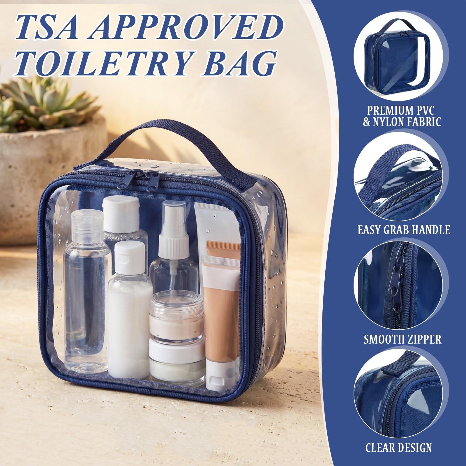 Abbylike 3 Pcs Small Toiletry Bags 6.3 x x 2.36 inches, Navy Blue