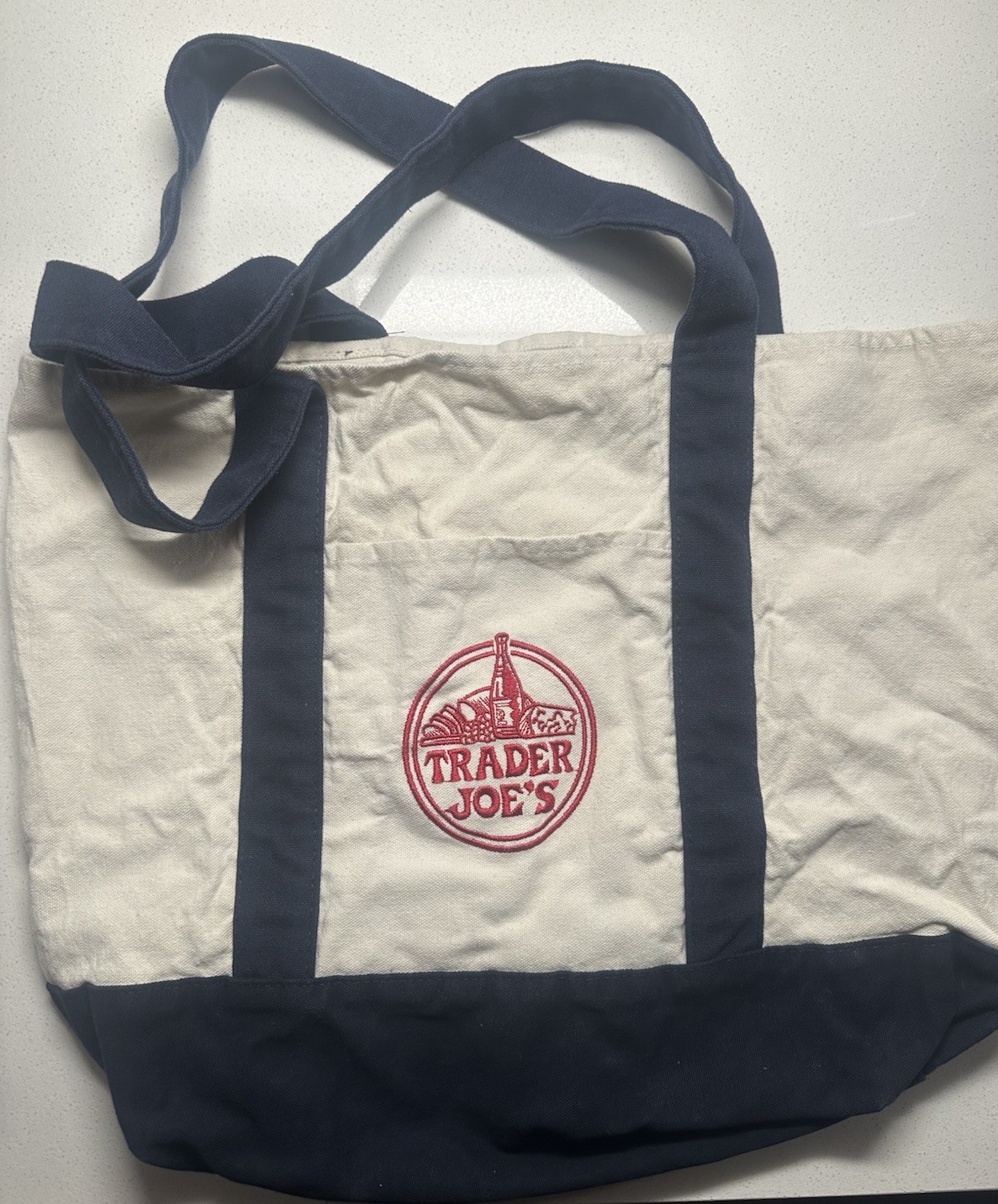 Trader Joe’s Large Navy Blue Canvas Cotton Tote Bag Reusable