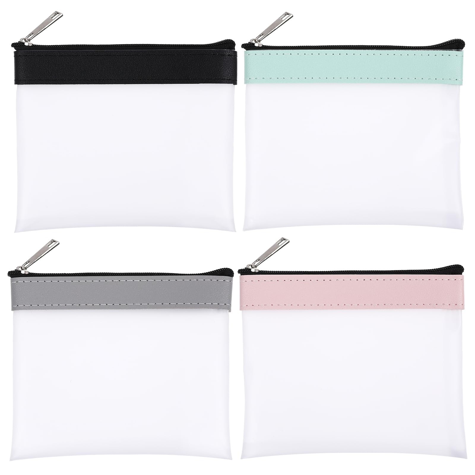 4 Pcs Small Clear Pouch Mini Zipper Coin Black, Pink, Gray, Green