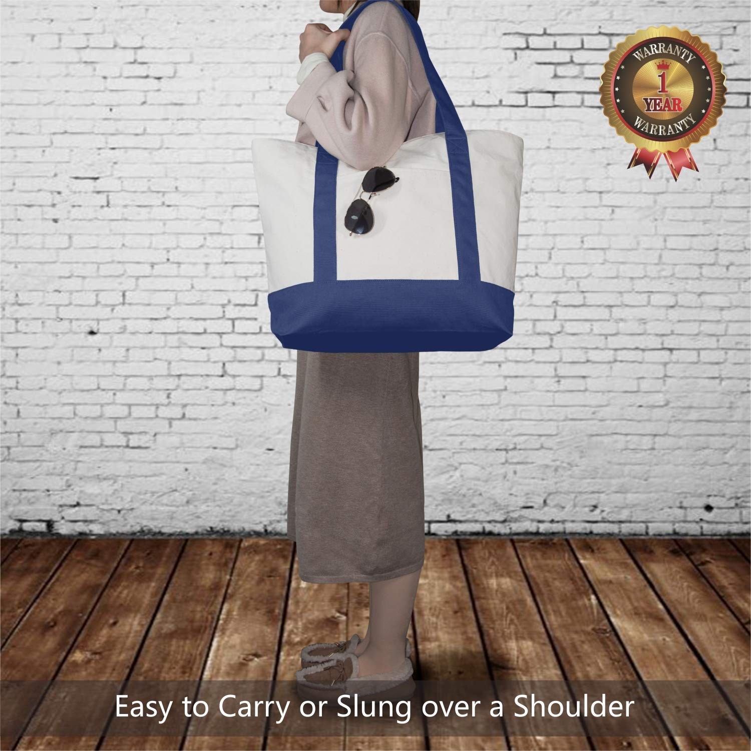 TOPDesign 1-Pack Canvas Tote Bag with an External Pocket, Reusable Grocery Sh…