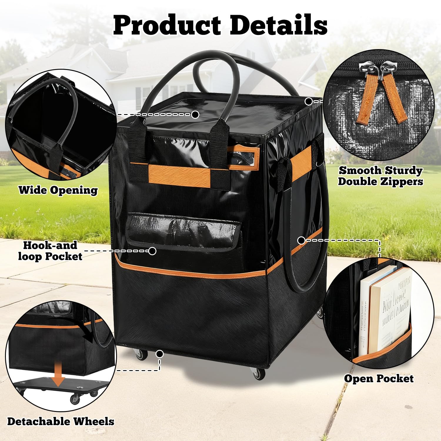 Reusable Grocery Bag on Wheels, 75L Large-Capacity Zippered Roller Tote, Carr…