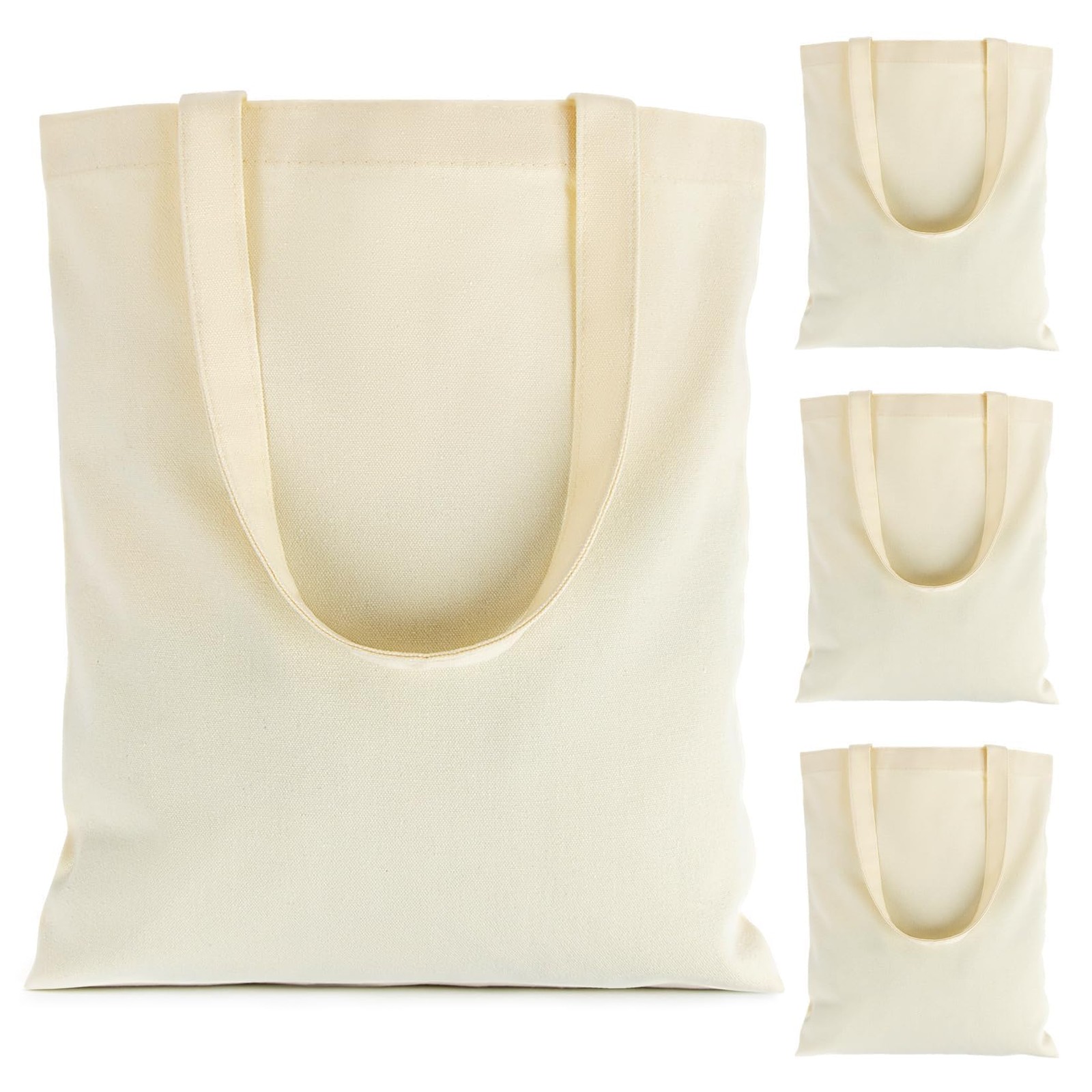 RAINFLOW Canvas Tote Bag – 4 PCS Cotton Reusable Grocery Medium, Beige