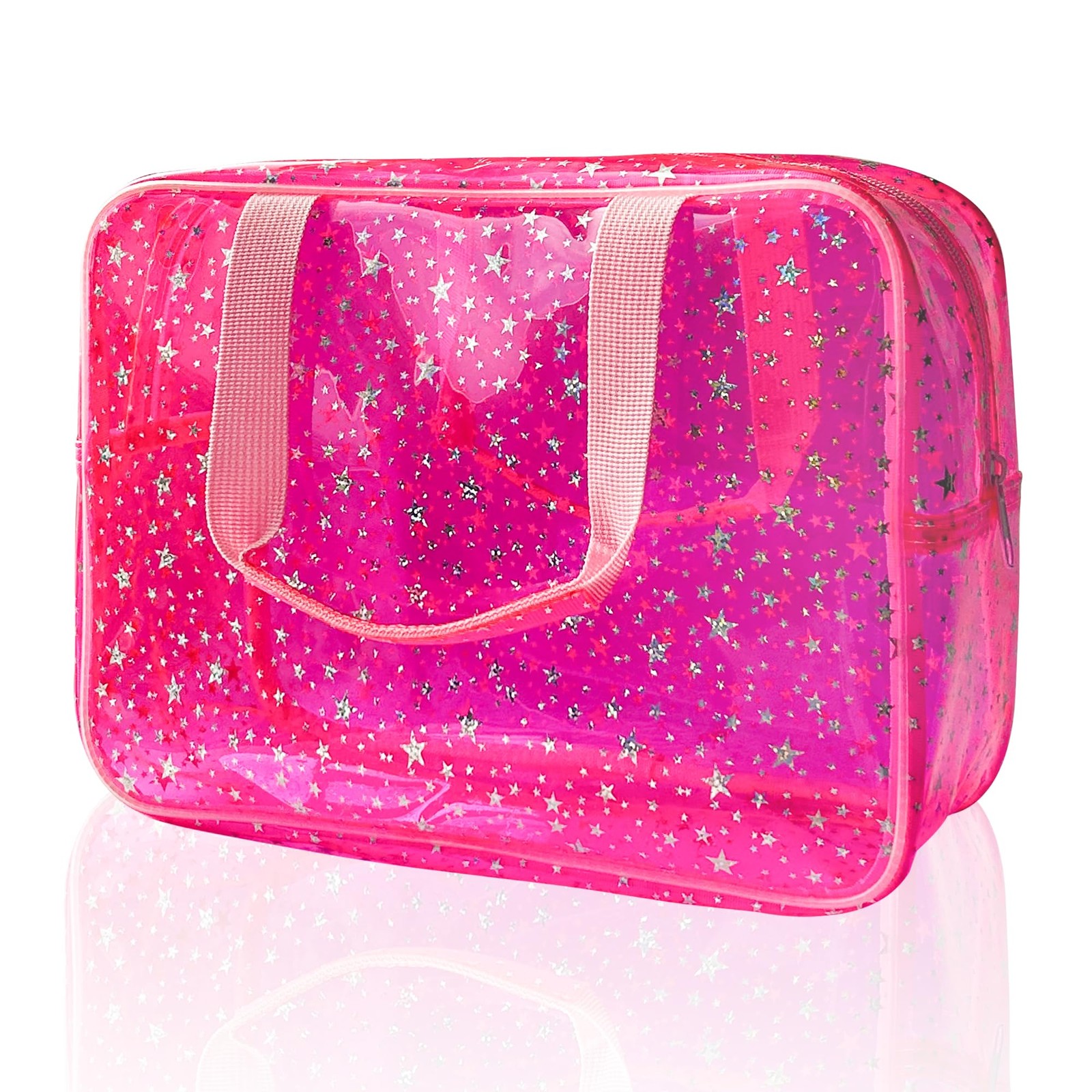 TotePrint Hot Pink Star Large Cosmetic Bag 12x5x8 11.81×5.12×8.27inch,