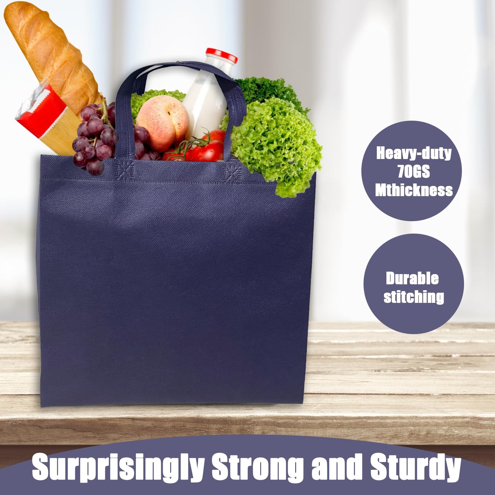 Retainbre 50Pcs Reusable Non Woven Shopping Bags Large Foldable Totes Bag wit…