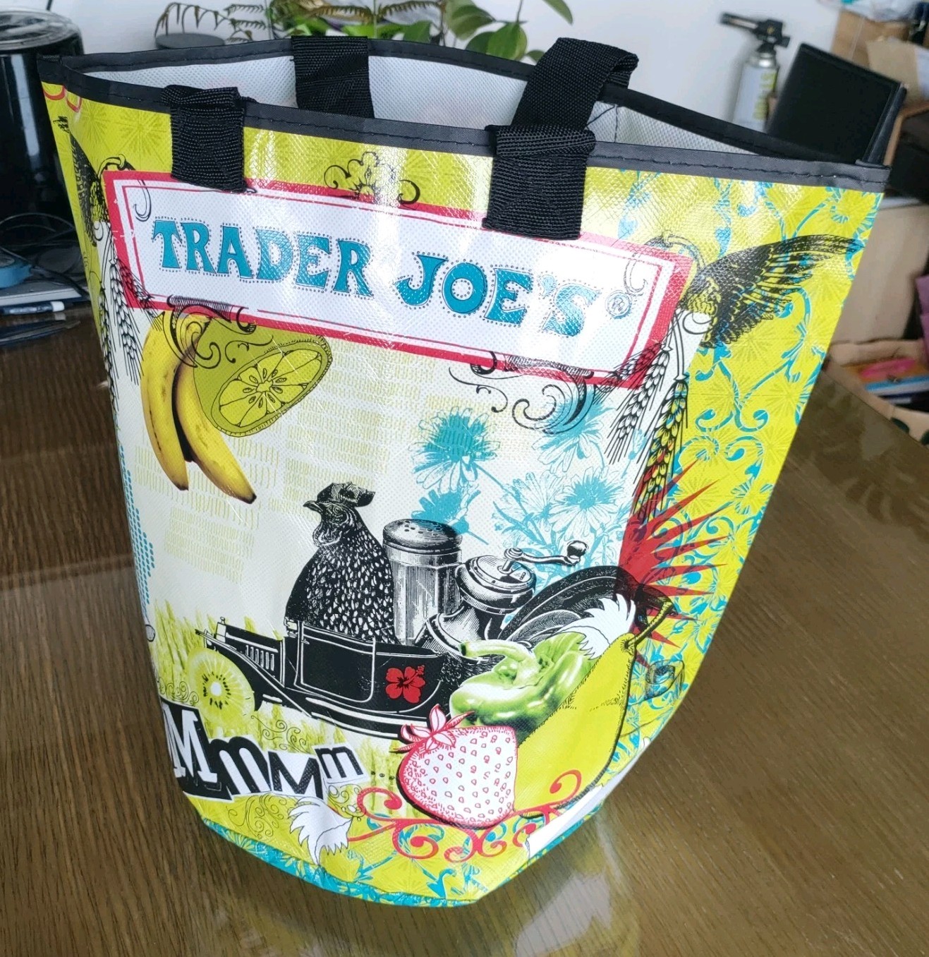 Vintage Trader Joe’s bucket tote Reusable shopping bag Round Bottom ship