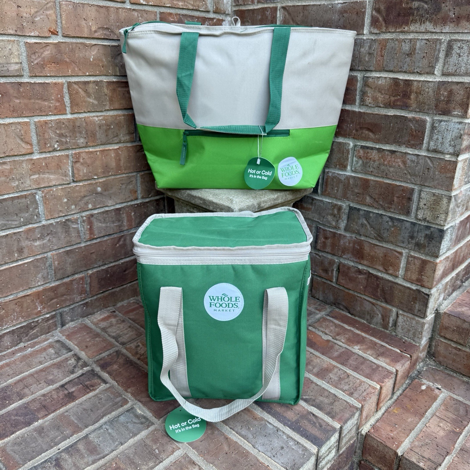 2 Whole Foods Market Insulated Reusable Grocery Tote Bag & Cooler Hot/Cold – NWT