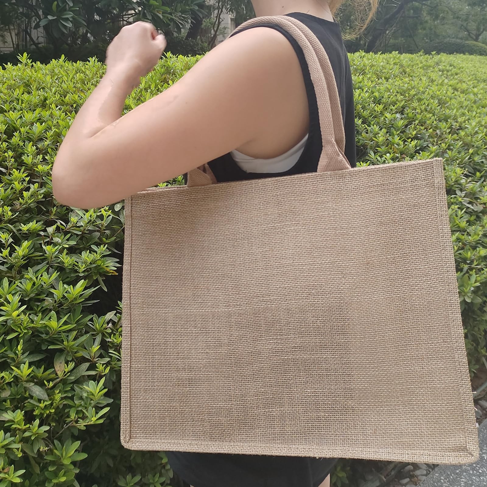 6 Pack Jute Tote Bag Reusable Burlap Beach Rounded Handles 15.4×12.2×5.9