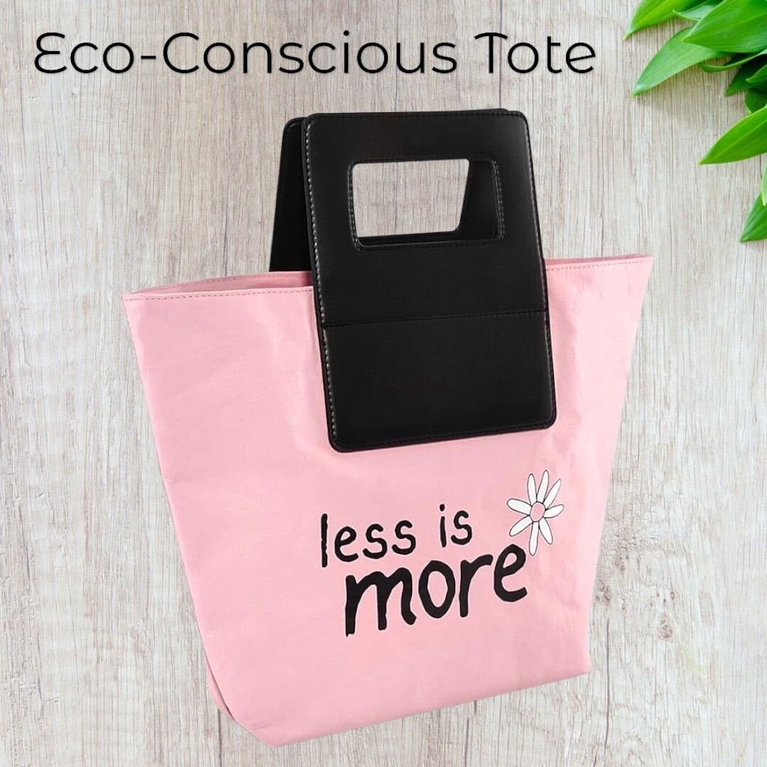 6.6L Eco-Friendly Kraft Paper Reusable Tote Bag w/Vegan Leather Handles NWT