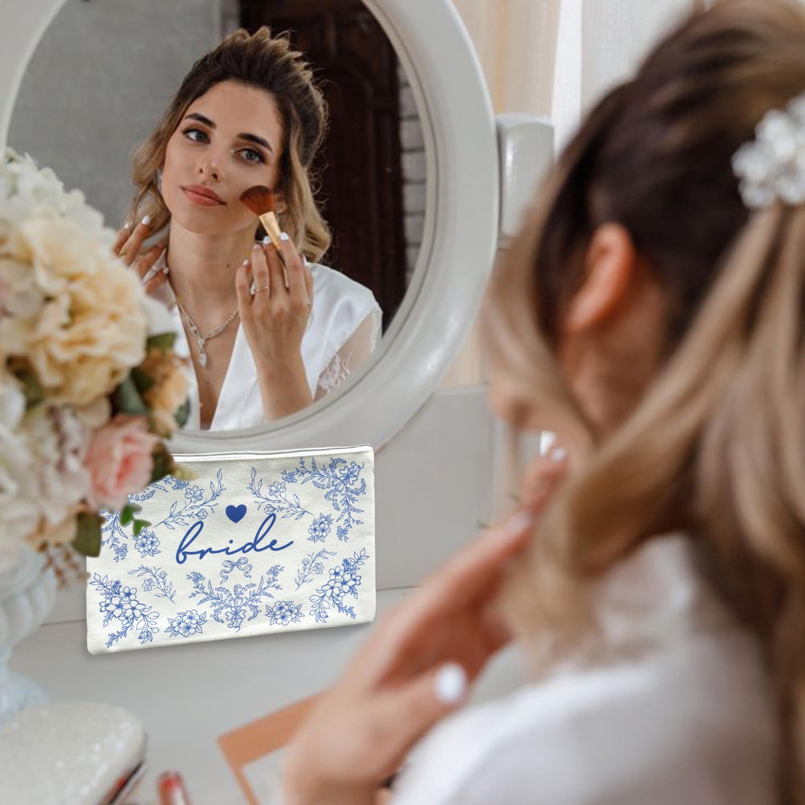 LADY&HOME Bride Makeup Bag Blue for Bridal Shower Wedding blue