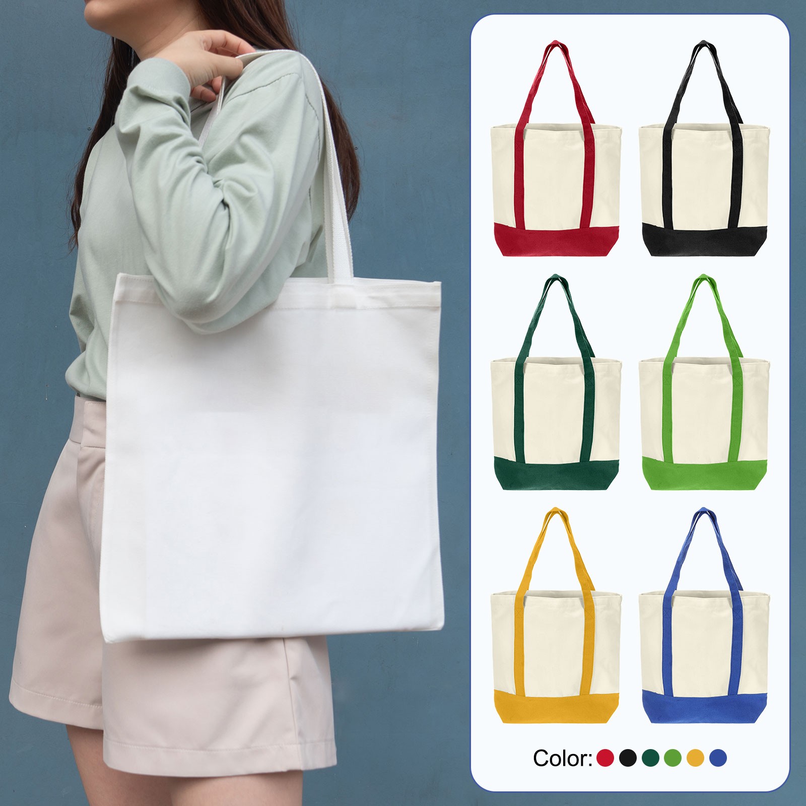 1Pcs 16″ x 14″ x 4″ Reusable Canvas Bag Tote Bag (Red)