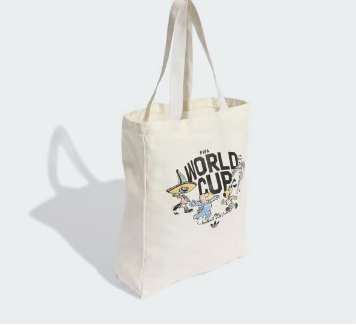 Adidas Canvas Foldable Tote Bag Beige FIFA Classics Graphic Reusable Shopping
